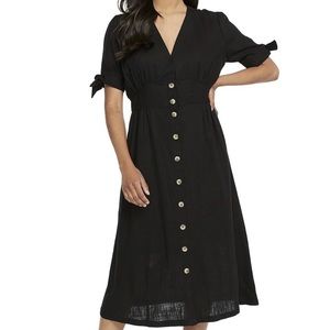Buffalo V-Neck Button-Front Midi Dress w/ Tied Sleeve